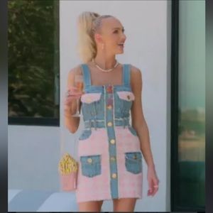 balmain denim pink tweed dress